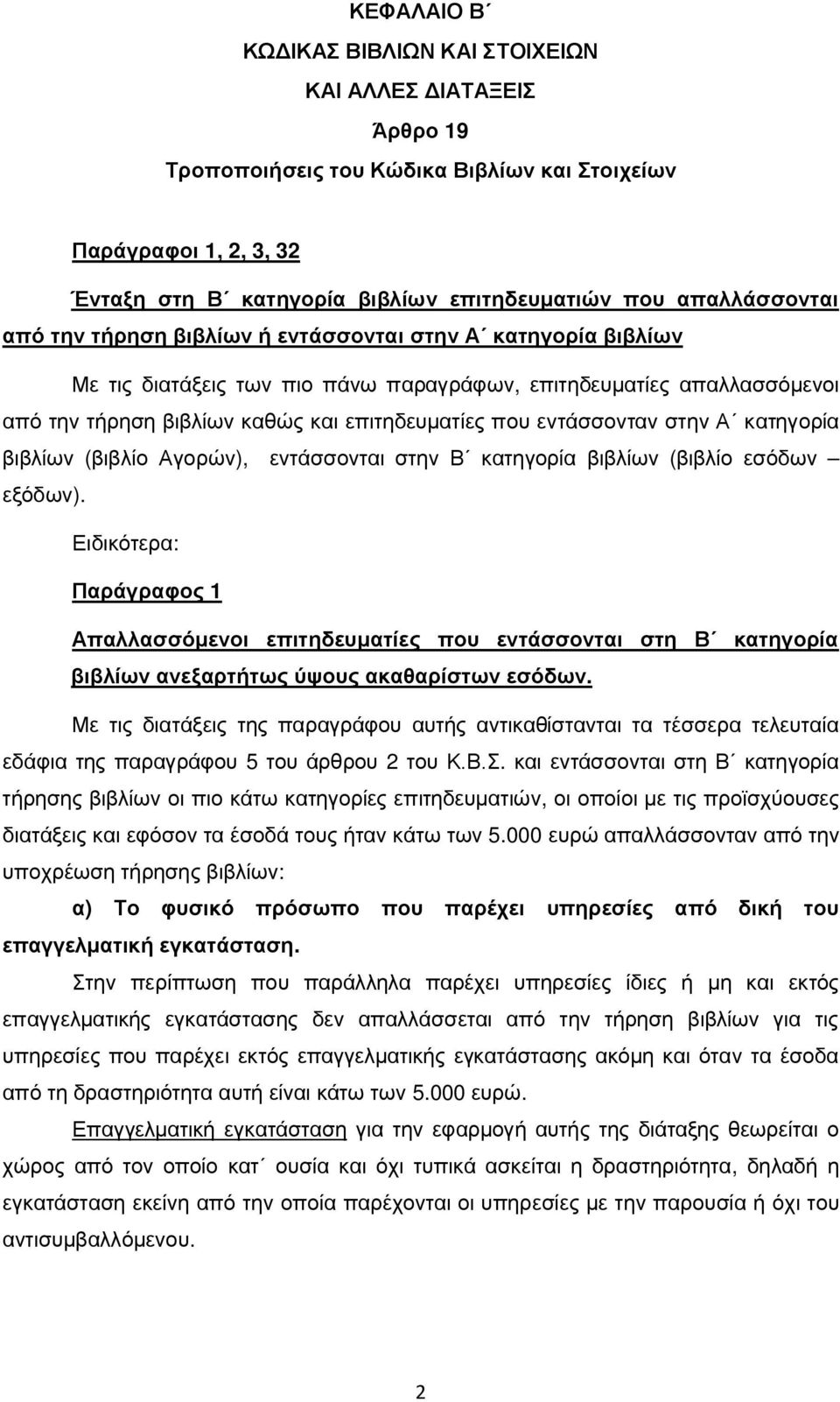 εντάσσονταν στην Α κατηγορία βιβλίων (βιβλίο Αγορών), εντάσσονται στην Β κατηγορία βιβλίων (βιβλίο εσόδων εξόδων).