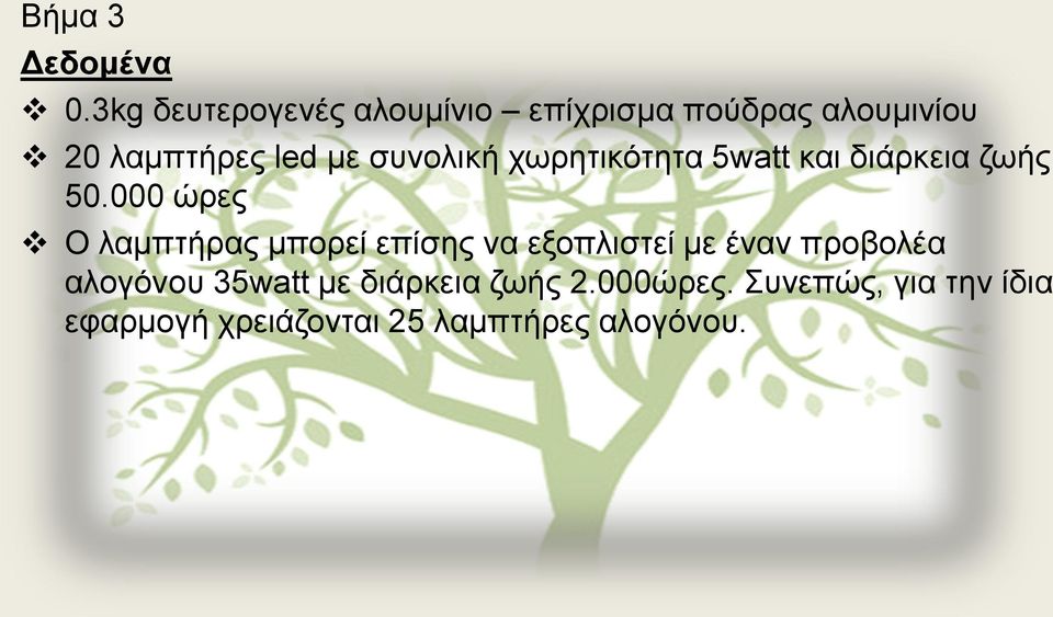 συνολική χωρητικότητα 5watt και διάρκεια ζωής 50.