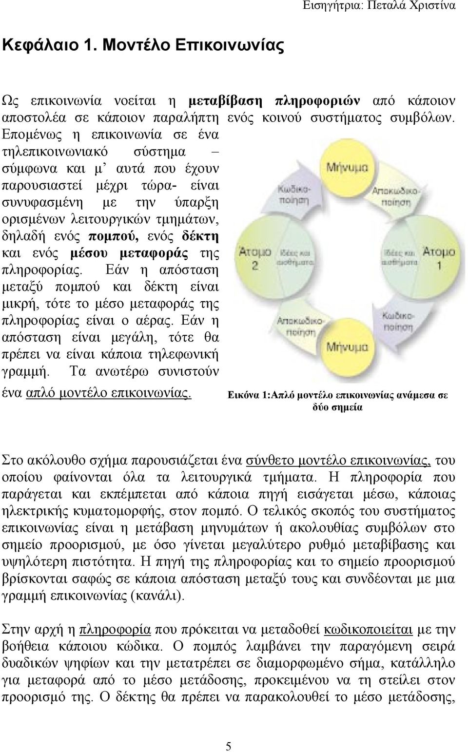 δέκτη και ενός μέσου μεταφοράς της πληροφορίας. Εάν η απόσταση μεταξύ πομπού και δέκτη είναι μικρή, τότε το μέσο μεταφοράς της πληροφορίας είναι ο αέρας.