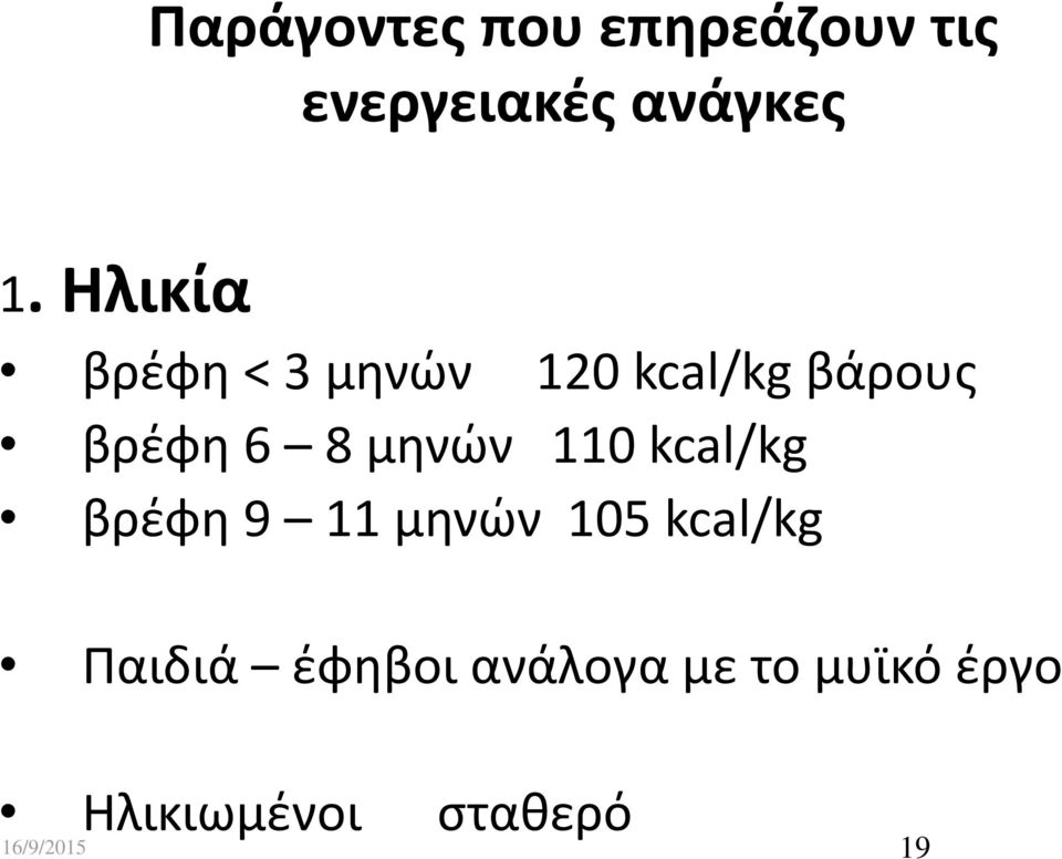 μηνών 110 kcal/kg βρέφη 9 11 μηνών 105 kcal/kg Παιδιά