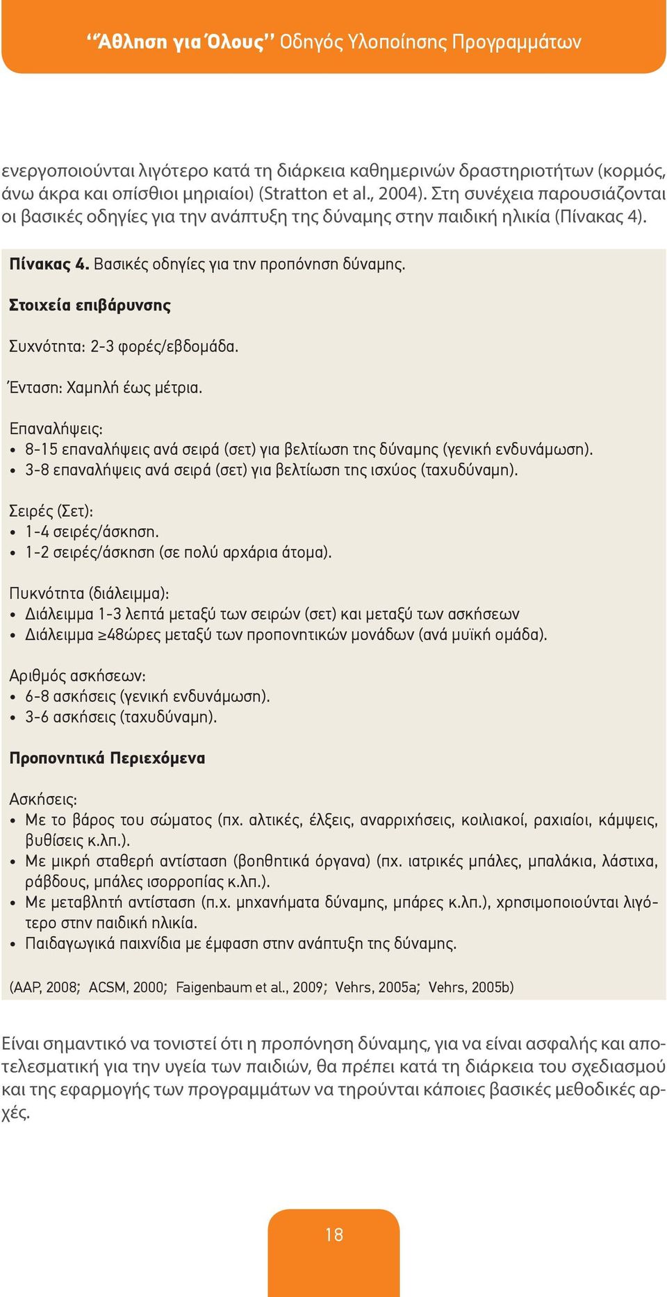 Στοιχεία επιβάρυνσης Συχνότητα: 2-3 φορές/εβδομάδα. Ένταση: Χαμηλή έως μέτρια. Επαναλήψεις: 8-15 επαναλήψεις ανά σειρά (σετ) για βελτίωση της δύναμης (γενική ενδυνάμωση).