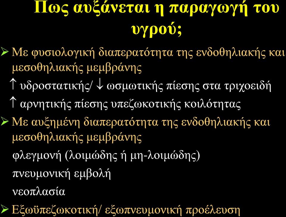 υπεζωκοτικής κοιλότητας Με αυξημένη διαπερατότητα της ενδοθηλιακής και μεσοθηλιακής