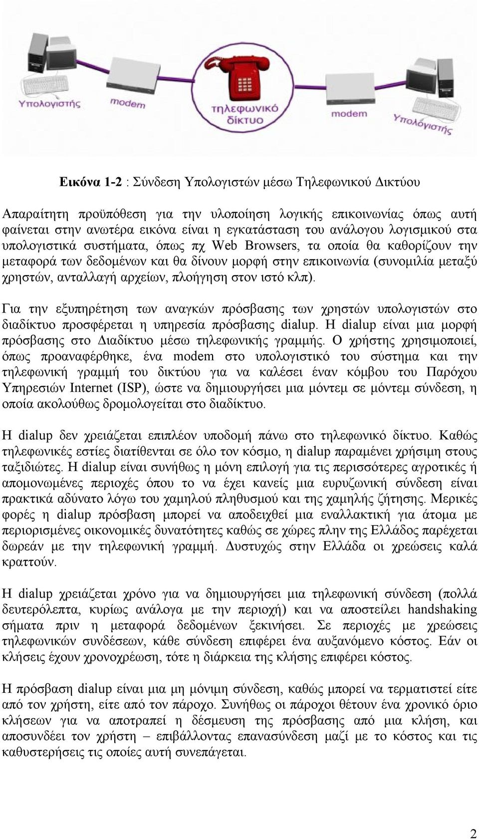πλοήγηση στον ιστό κλπ). Για την εξυπηρέτηση των αναγκών πρόσβασης των χρηστών υπολογιστών στο διαδίκτυο προσφέρεται η υπηρεσία πρόσβασης dialup.