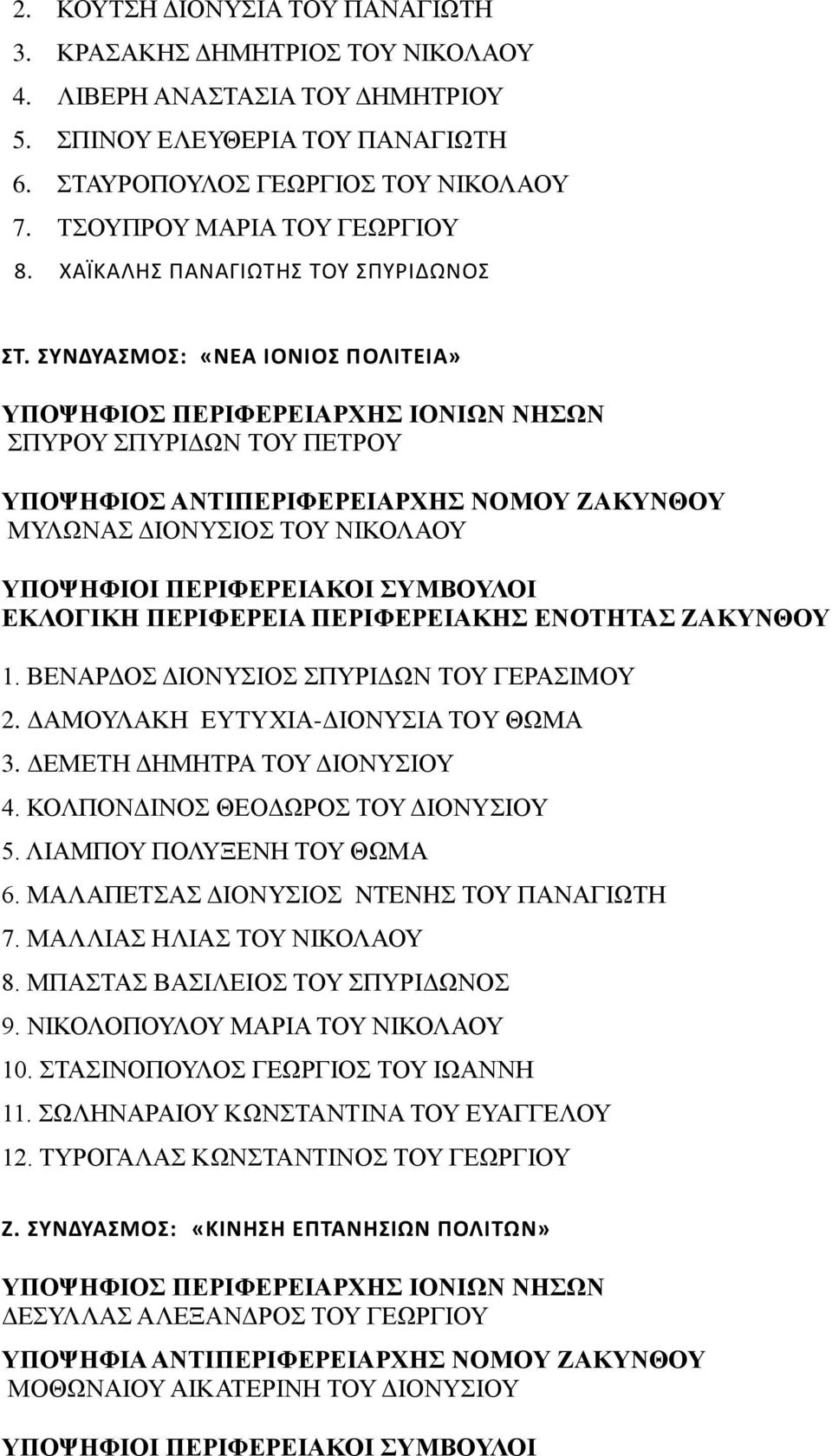 ΣΥΝΔΥΑΣΜΟΣ: «ΝΕΑ ΙΟΝΙΟΣ ΠΟΛΙΤΕΙΑ» ΥΠΟΨΗΦΙΟΣ ΠΕΡΙΦΕΡΕΙΑΡΧΗΣ ΙΟΝΙΩΝ ΝΗΣΩΝ ΣΠΥΡΟΥ ΣΠΥΡΙΔΩΝ ΤΟΥ ΠΕΤΡΟΥ ΥΠΟΨΗΦΙΟΣ ΑΝΤΙΠΕΡΙΦΕΡΕΙΑΡΧΗΣ ΝΟΜΟΥ ΜΥΛΩΝΑΣ ΔΙΟΝΥΣΙΟΣ ΤΟΥ ΝΙΚΟΛΑΟΥ ΕΚΛΟΓΙΚΗ ΠΕΡΙΦΕΡΕΙΑ ΠΕΡΙΦΕΡΕΙΑΚΗΣ