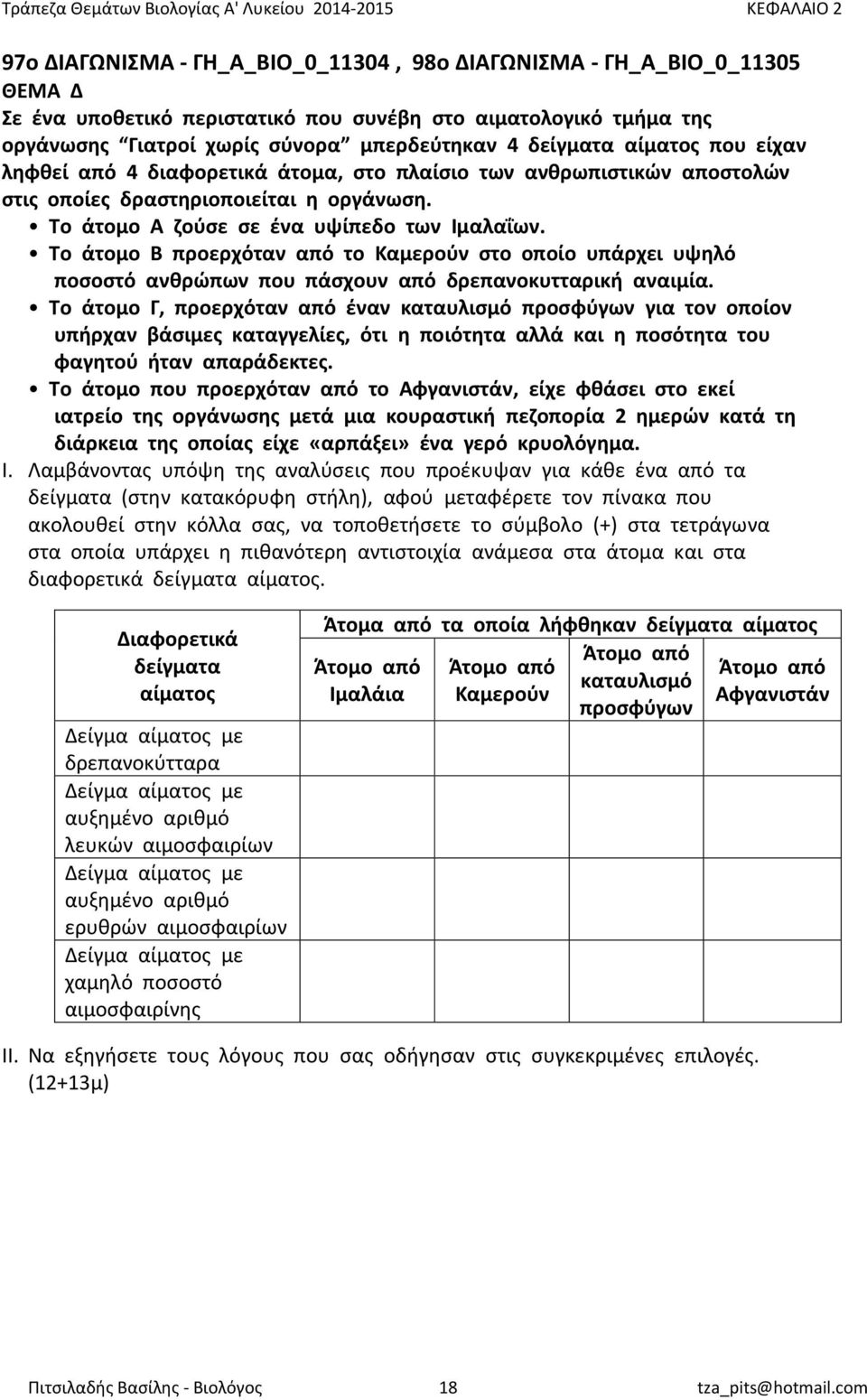 Το άτομο Β προερχόταν από το Καμερούν στο οποίο υπάρχει υψηλό ποσοστό ανθρώπων που πάσχουν από δρεπανοκυτταρική αναιμία.