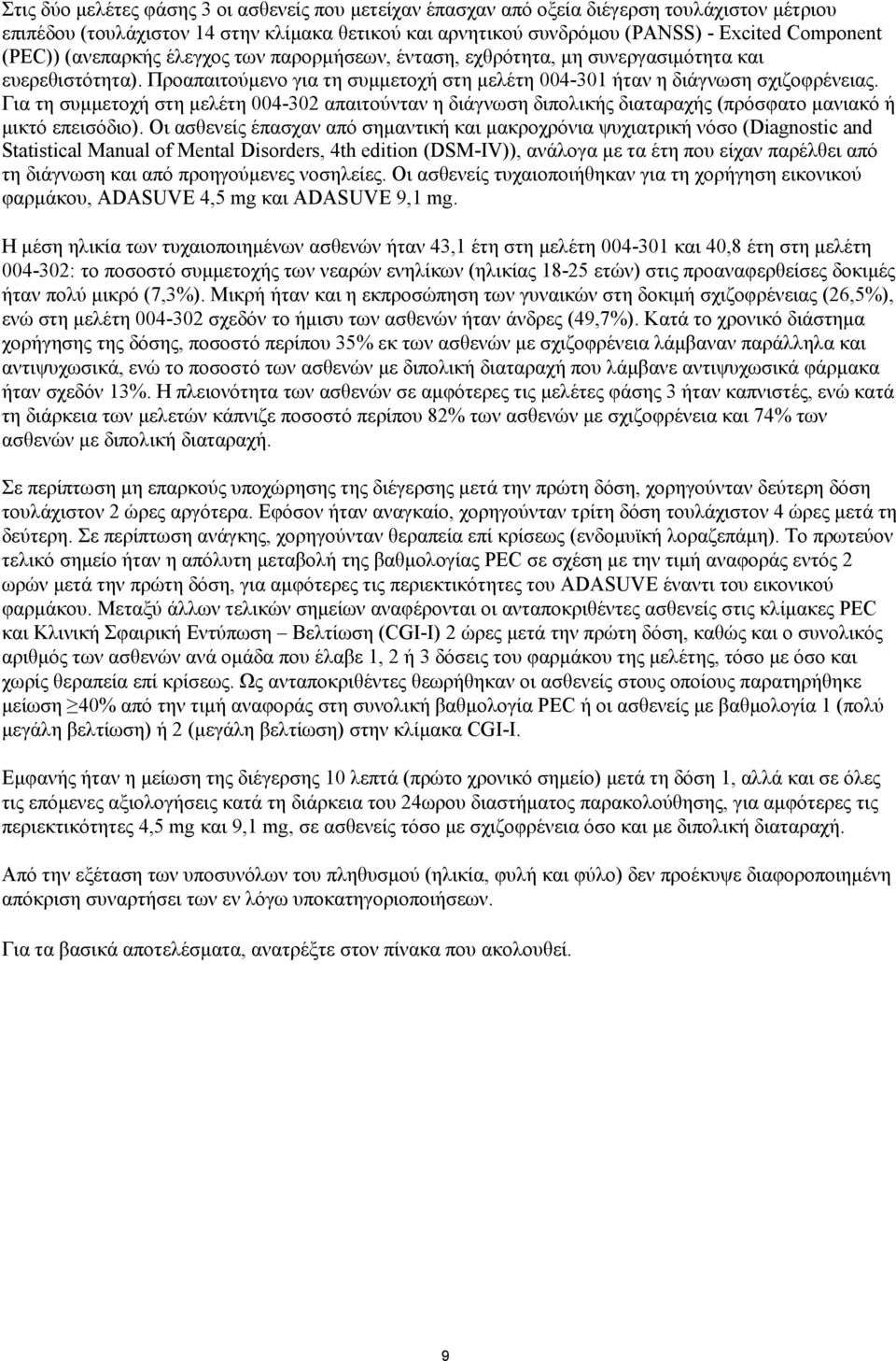 Για τη συμμετοχή στη μελέτη 004-302 απαιτούνταν η διάγνωση διπολικής διαταραχής (πρόσφατο μανιακό ή μικτό επεισόδιο).
