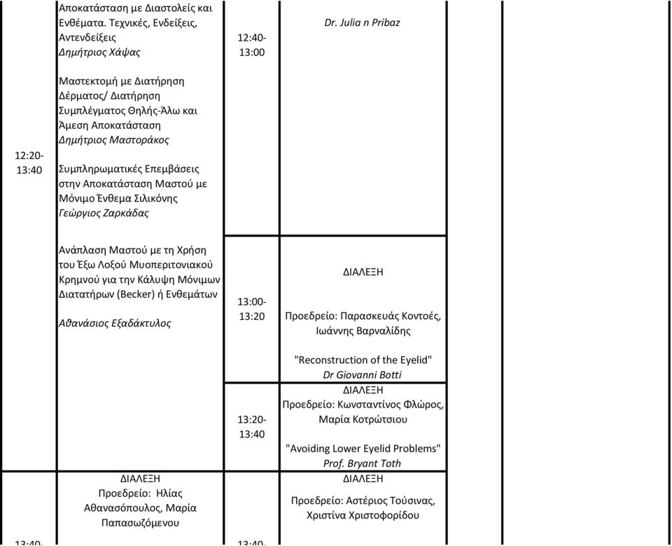Ένθεμα Σιλικόνης Γεώργιος Ζαρκάδας Ανάπλαση Μαστού με τη Χρήση του Έξω Λοξού Μυοπεριτονιακού Κρημνού για την Κάλυψη Μόνιμων Διατατήρων (Becker) ή Ενθεμάτων Αθανάσιος Εξαδάκτυλος Προεδρείο: Ηλίας