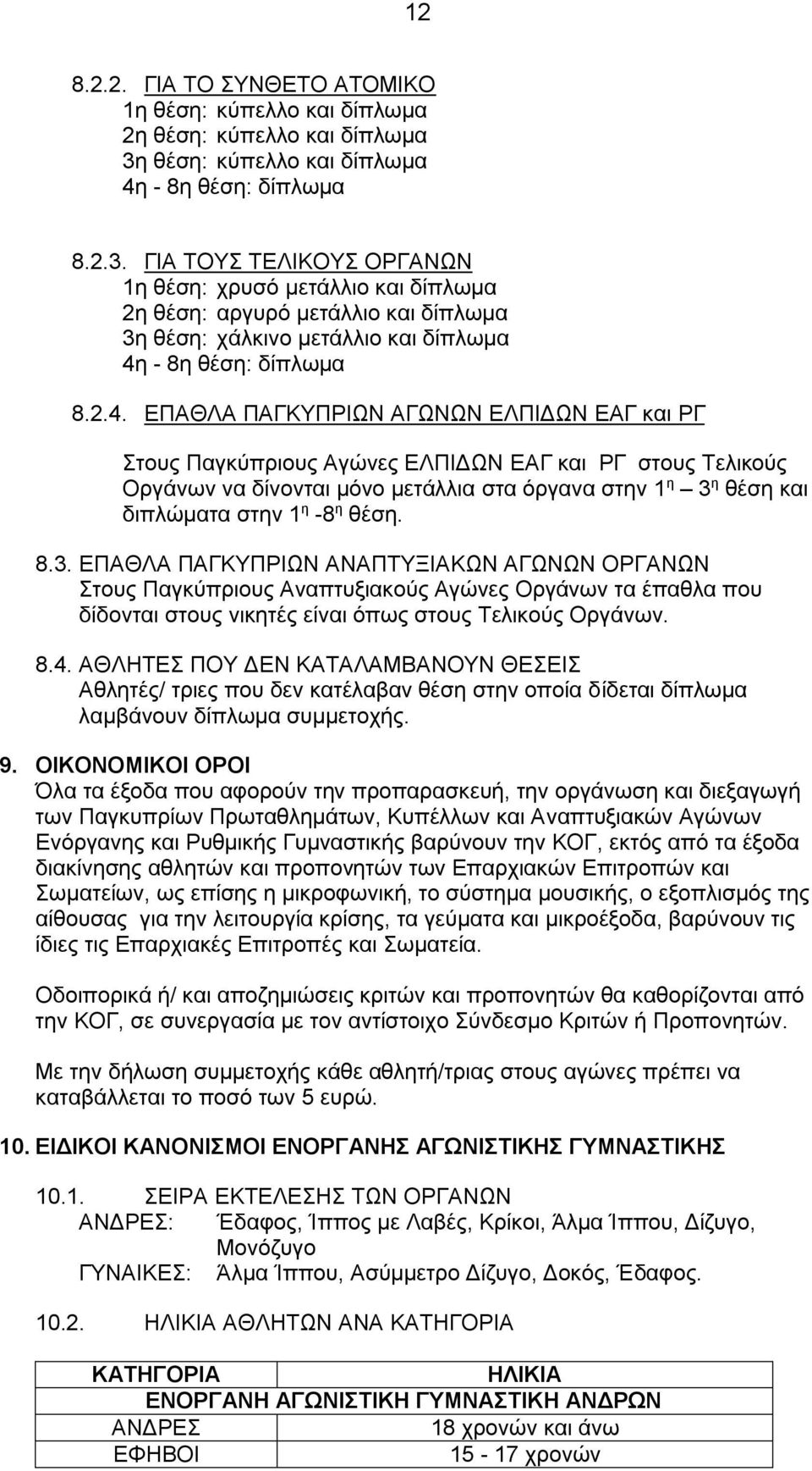 ΓΙΑ ΤΟΥΣ ΤΕΛΙΚΟΥΣ ΟΡΓΑΝΩΝ 1η θέση: χρυσό μετάλλιο και δίπλωμα 2η θέση: αργυρό μετάλλιο και δίπλωμα 3η θέση: χάλκινο μετάλλιο και δίπλωμα 4η