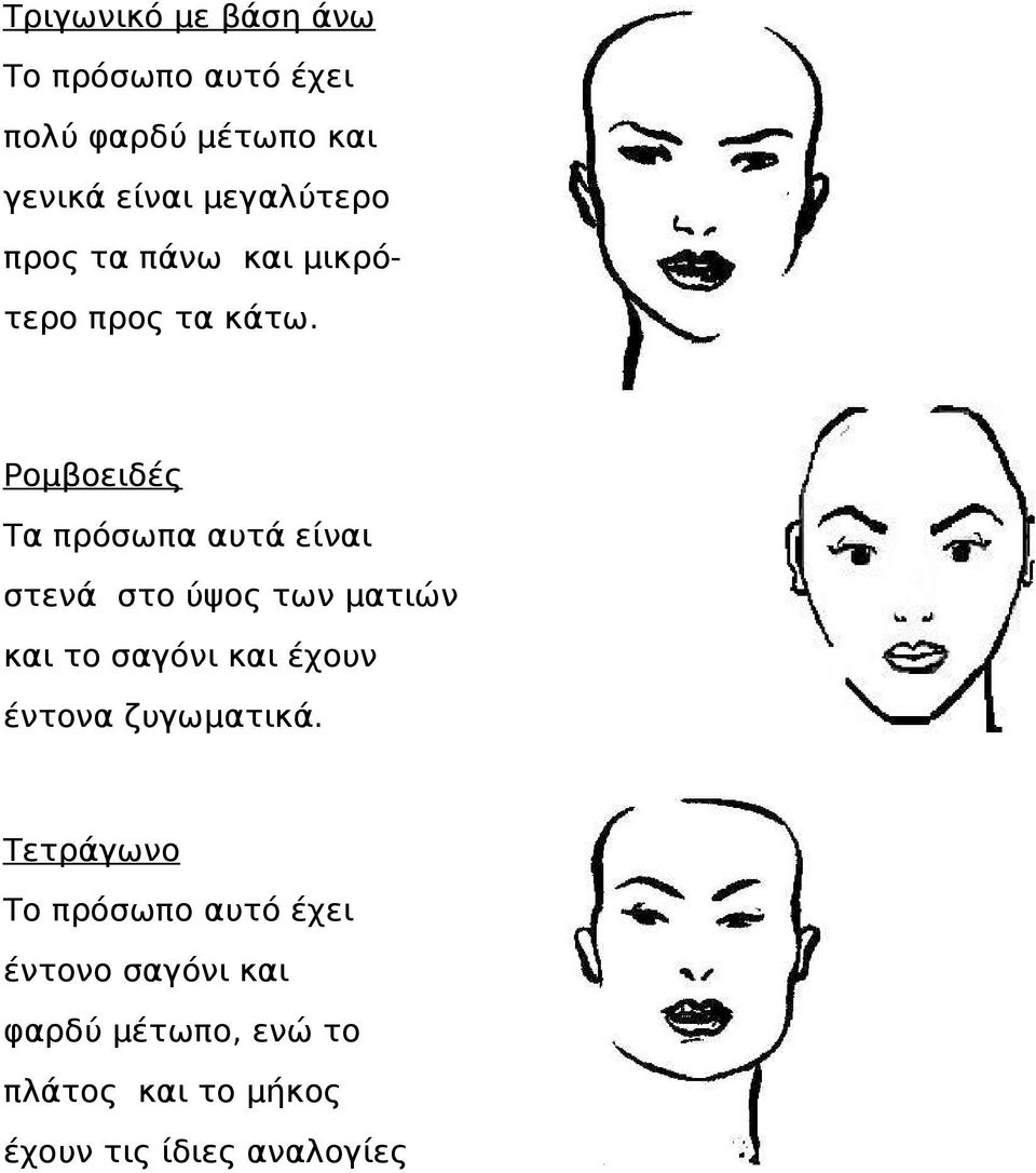 Ρομβοειδές Τα πρόσωπα αυτά είναι στενά στο ύψος των ματιών και το σαγόνι και έχουν