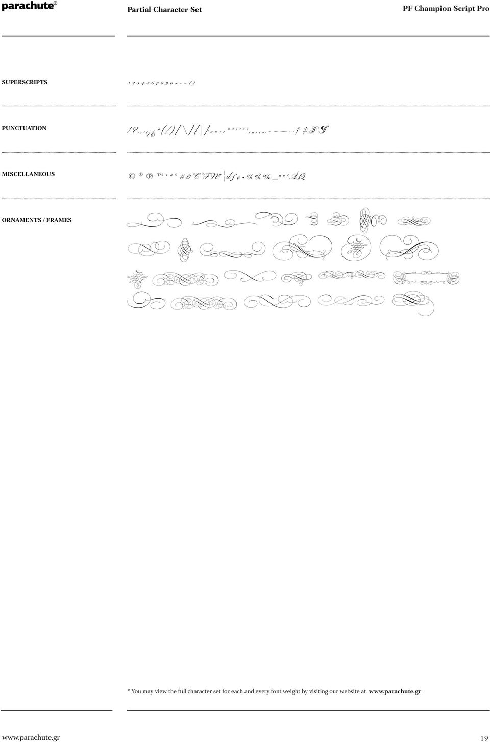 , - MISCELLANEOUS ' " # ƒ _ª º ʹ A Ω ORNAMENTS / FRAMES ' +, 1 2 t x = M N