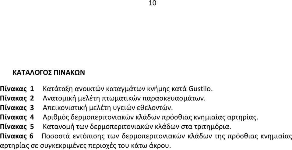 Πίνακας 4 Αριθμός δερμοπεριτονιακών κλάδων πρόσθιας κνημιαίας αρτηρίας.