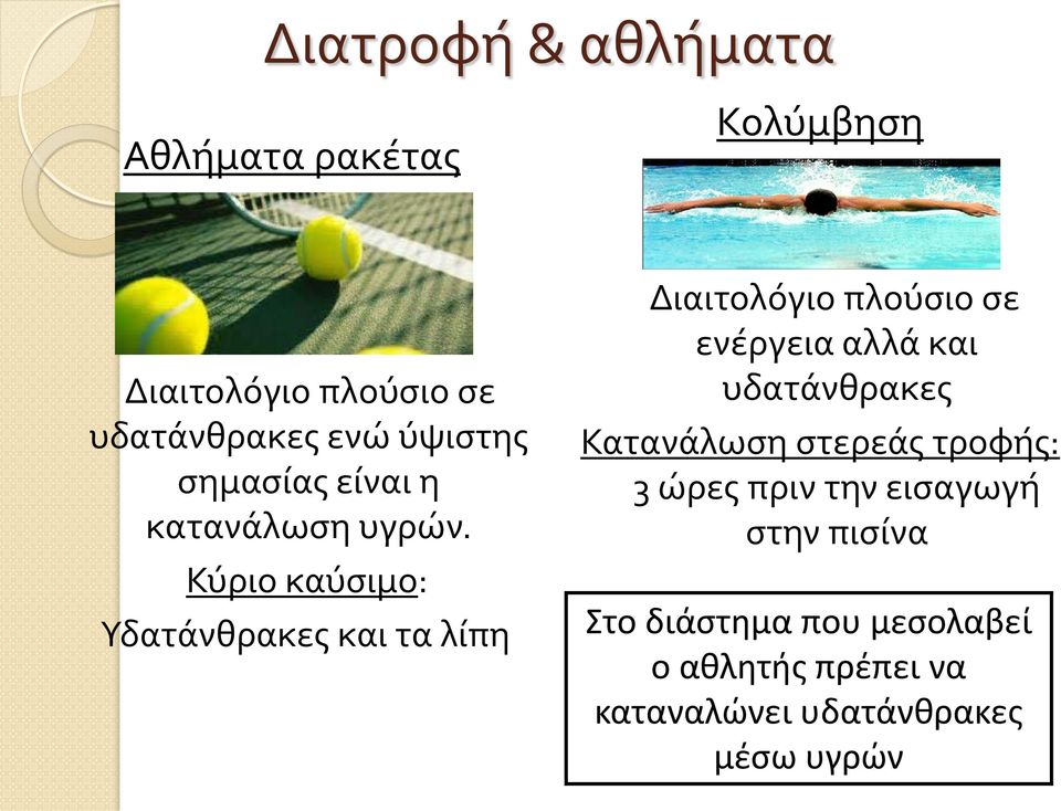 Κύριο καύσιμο: Υδατάνθρακες και τα λίπη Διαιτολόγιο πλούσιο σε ενέργεια αλλά και