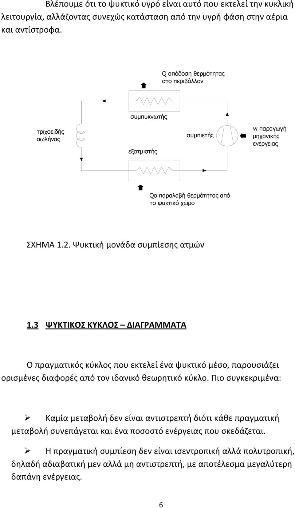 Ψυκτική μονάδα συμπίεσης ατμών 1.3 ΨΥΚΤΙΚΟΣ ΚΥΚΛΟΣ ΔΙΑΓΡΑΜΜΑΤΑ Ο πραγματικός κύκλος που εκτελεί ένα ψυκτικό μέσο, παρουσιάζει ορισμένες διαφορές από τον ιδανικό θεωρητικό κύκλο.