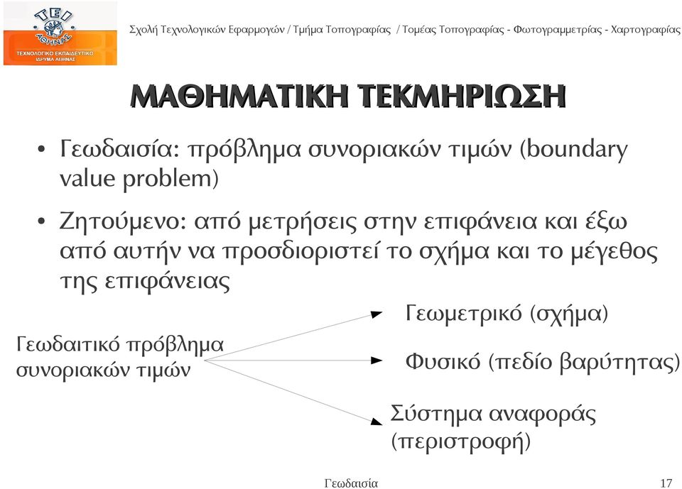 το σχήμα και το μέγεθος της επιφάνειας Γεωμετρικό (σχήμα) Γεωδαιτικό