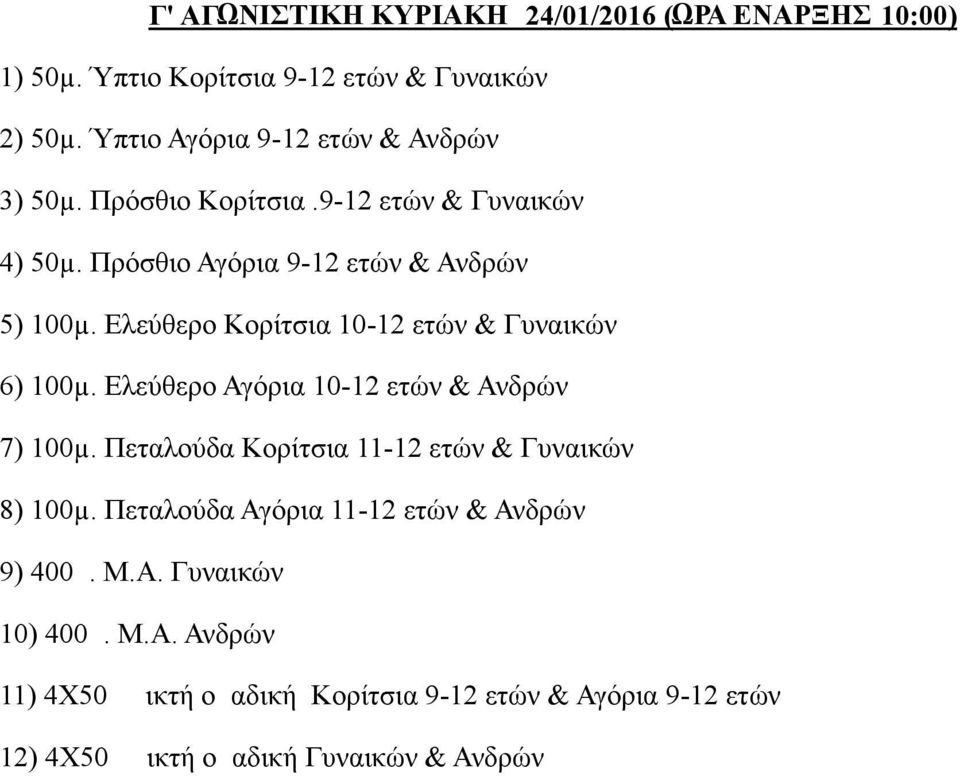 Ελεύθερο Κορίτσια 10-12 ετών & Γυναικών 6) 100µ. Ελεύθερο Αγόρια 10-12 ετών & Ανδρών 7) 100µ.