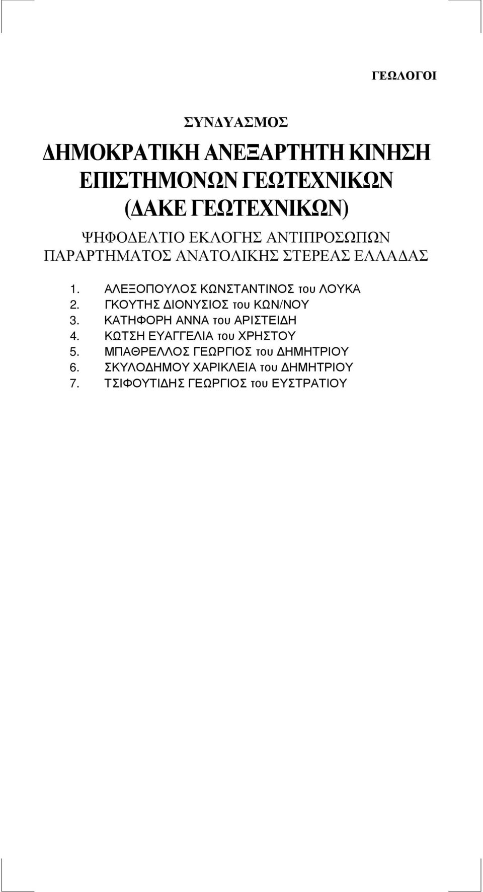 ΚΑΤΗΦΟΡΗ ΑΝΝΑ του ΑΡΙΣΤΕΙ Η 4. ΚΩΤΣΗ ΕΥΑΓΓΕΛΙΑ του ΧΡΗΣΤΟΥ 5.