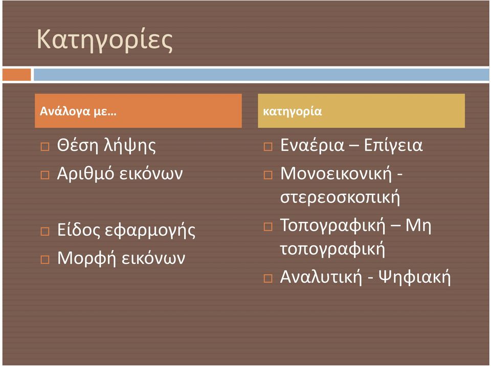 κατηγορία Εναέρια Επίγεια Μονοεικονική