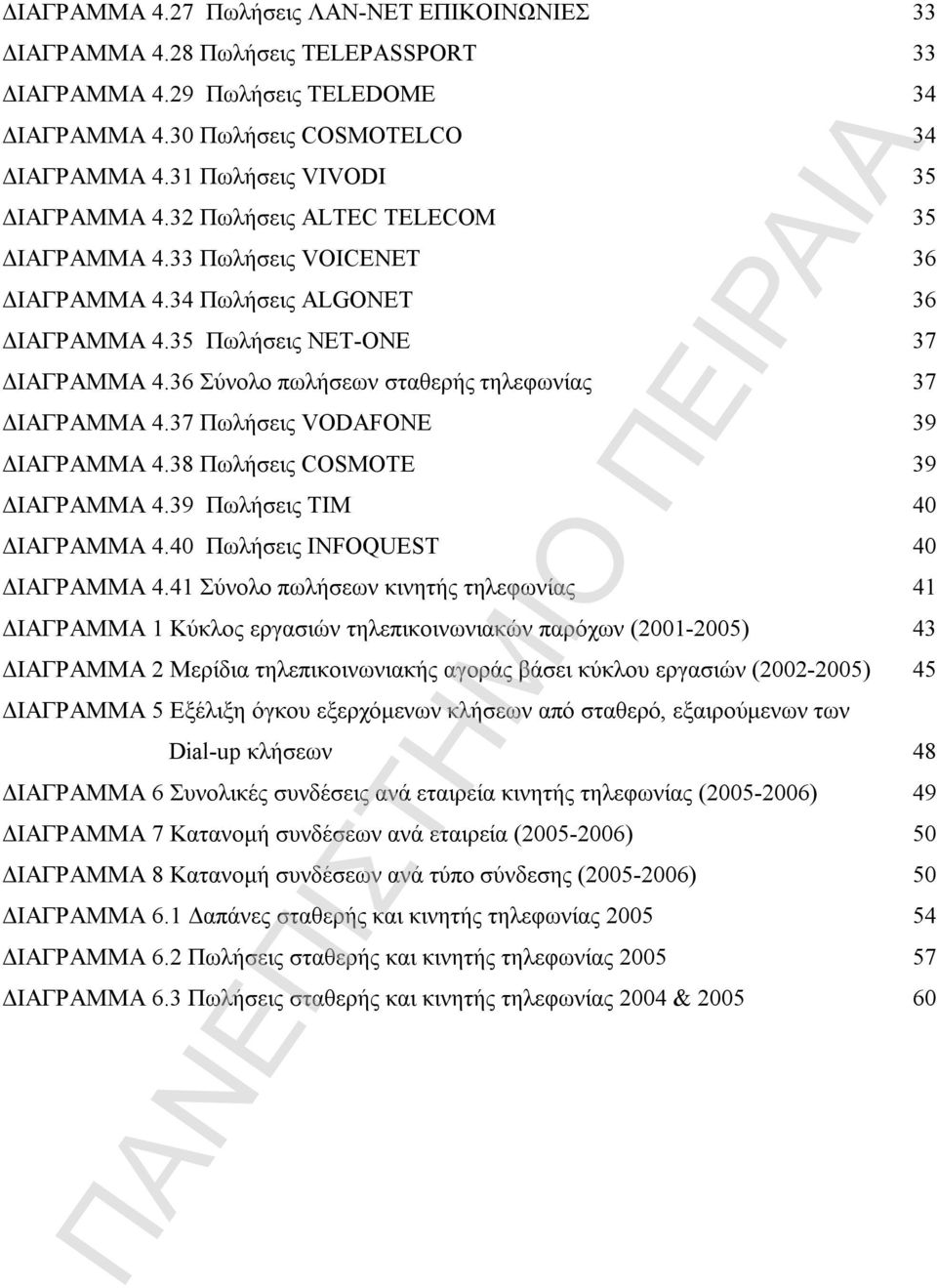 36 Σύνολο πωλήσεων σταθερής τηλεφωνίας 37 ΔΙΑΓΡΑΜΜΑ 4.37 Πωλήσεις VODAFONE 39 ΔΙΑΓΡΑΜΜΑ 4.38 Πωλήσεις COSMOTE 39 ΔΙΑΓΡΑΜΜΑ 4.39 Πωλήσεις ΤΙΜ 40 ΔΙΑΓΡΑΜΜΑ 4.40 Πωλήσεις INFOQUEST 40 ΔΙΑΓΡΑΜΜΑ 4.