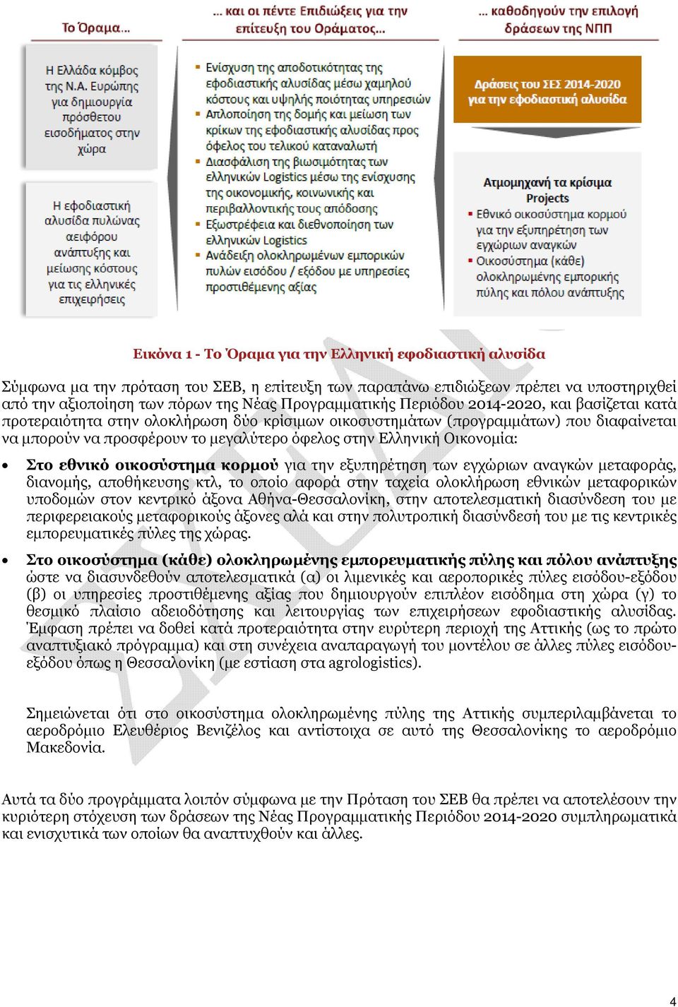 Στο εθνικό οικοσύστημα κορμού για την εξυπηρέτηση των εγχώριων αναγκών μεταφοράς, διανομής, αποθήκευσης κτλ, το οποίο αφορά στην ταχεία ολοκλήρωση εθνικών μεταφορικών υποδομών στον κεντρικό άξονα