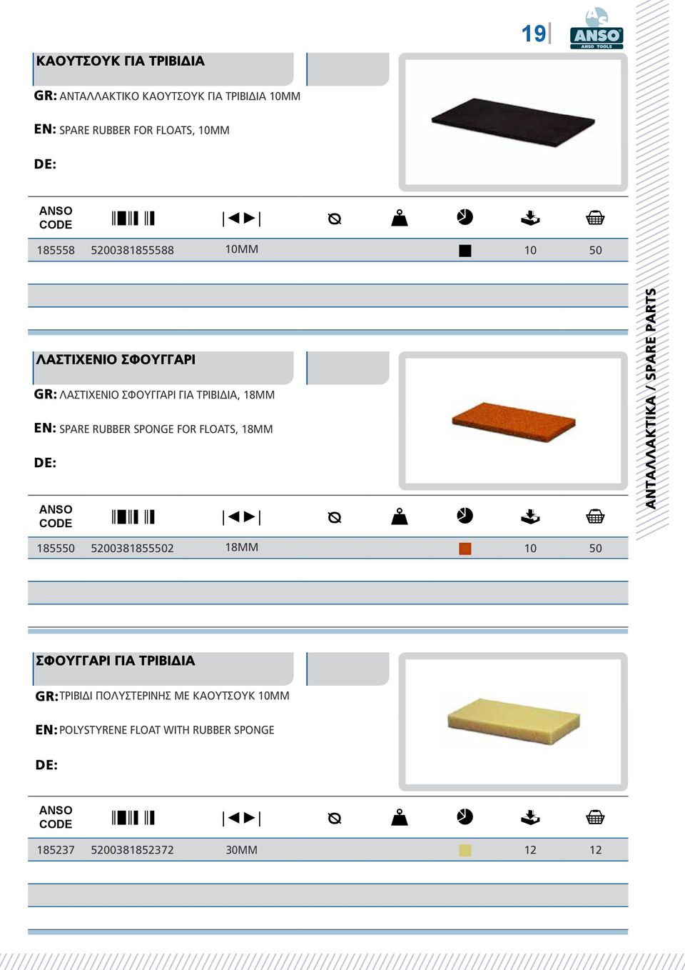 sponge FOR FLOATS, 18ΜΜ ᴓ W 1 Ò S ΑΝΤΑΛΛΑΚΤΙΚΑ / SPARE PARTS 185550 5200381855502 18mm 10 50 Σφουγγάρι για τριβίδια