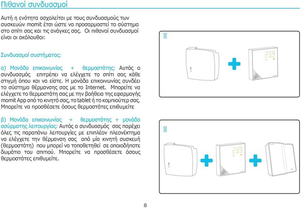 Η μονάδα επικοινωνίας συνδέει το σύστημα θέρμανσης σας με το Internet. Μπορείτε να ελέγχετε το θερμοστάτη σας με την βοήθεια της εφαρμογής momit App από το κινητό σας, το tablet ή το κομπιούτερ σας.
