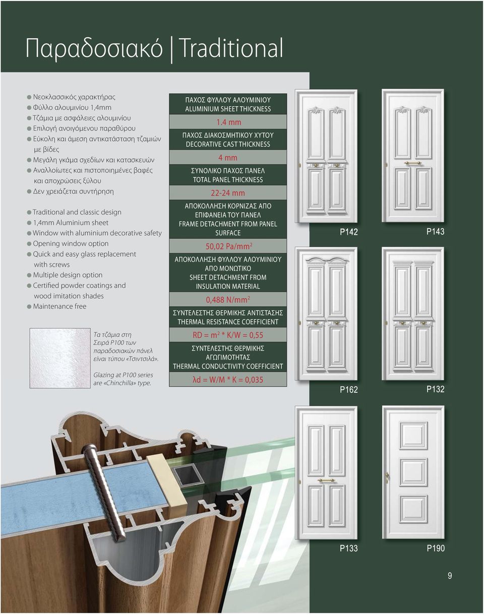 Opening window option Quick and easy glass replacement with screws Multiple design option Certified powder coatings and wood imitation shades Maintenance free Τα τζάμια στη Σειρά P100 των