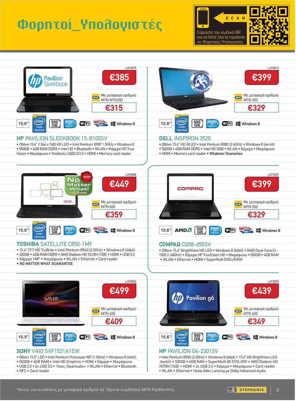 0 HDMI Memory card reader DELL INSPIRON 3520 Oθόνη 15.6 HD WLED Intel Pentium B980 (2.