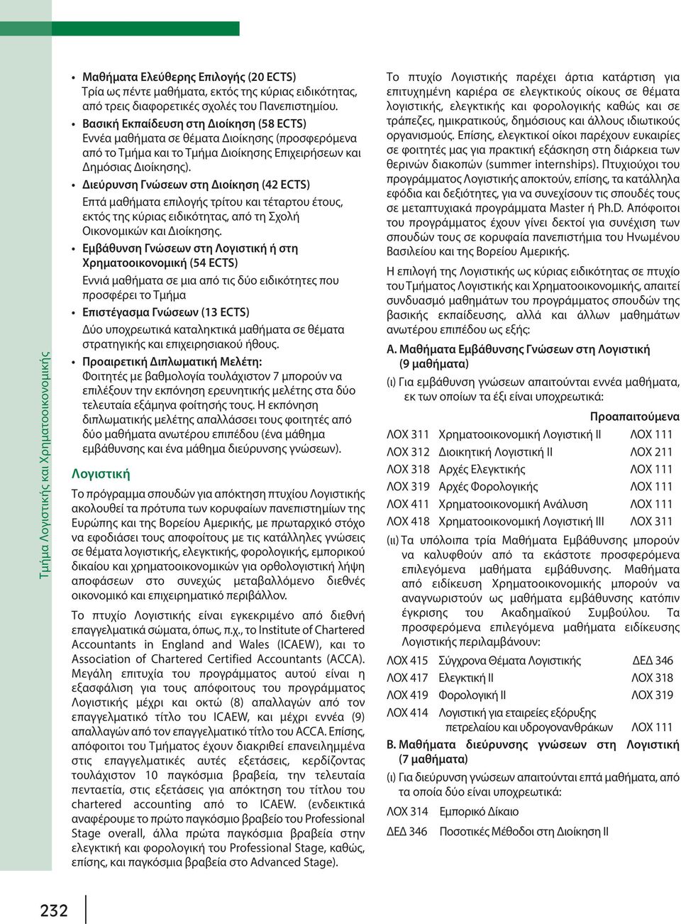 Διεύρυνση Γνώσεων στη Διοίκηση (42 ) Επτά μαθήματα επιλογής τρίτου και τέταρτου έτους, εκτός της κύριας ειδικότητας, από τη Σχολή Oικονομικών και Διοίκησης.