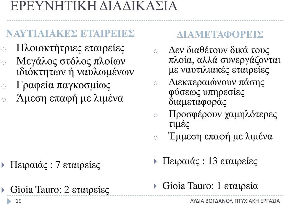 συνεργάζονται με ναυτιλιακές εταιρείες Διεκπεραιώνουν πάσης φύσεως υπηρεσίες διαμεταφοράς Προσφέρουν