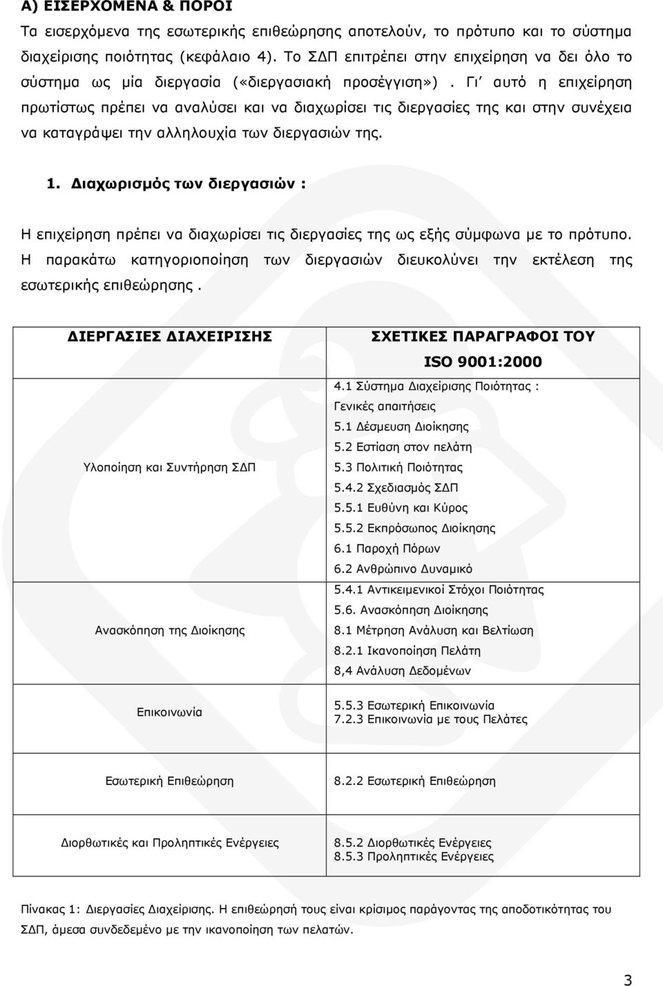 Γι αυτό η επιχείρηση πρωτίστως πρέπει να αναλύσει και να διαχωρίσει τις διεργασίες της και στην συνέχεια να καταγράψει την αλληλουχία των διεργασιών της. 1.