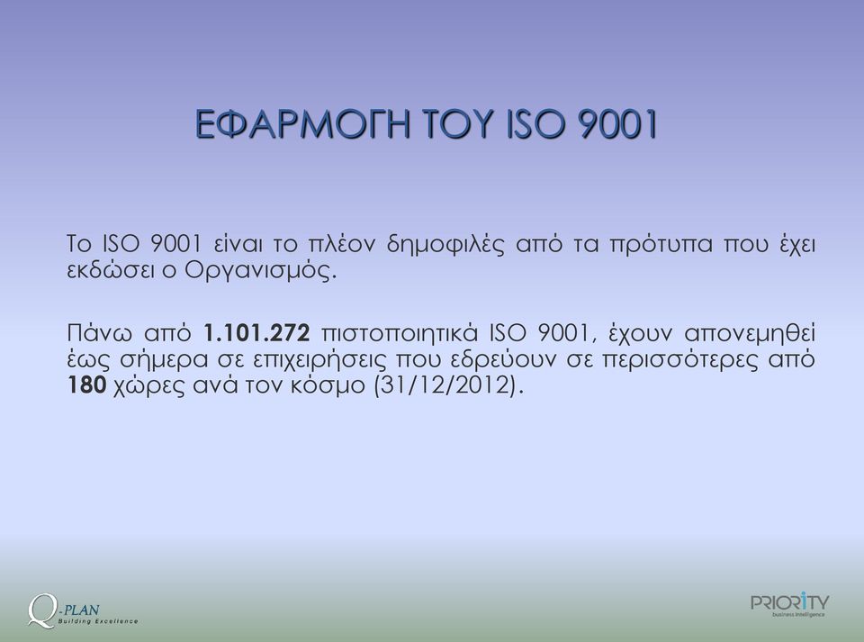 272 πιστοποιητικά ISO 9001, έχουν απονεμηθεί έως σήμερα σε