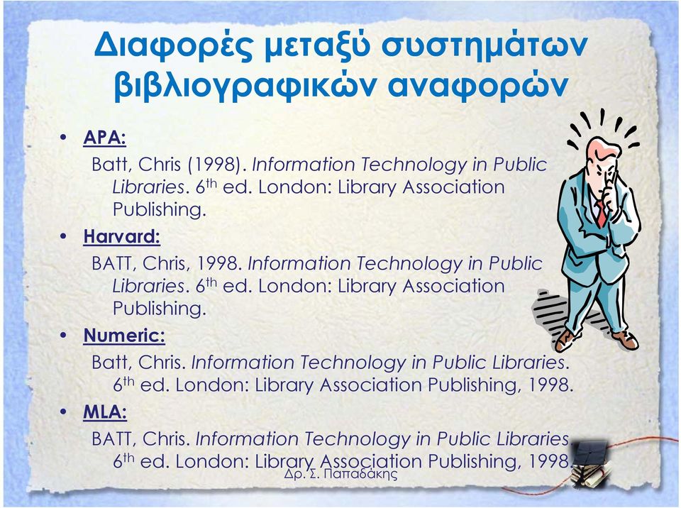 London: Library Association Publishing. Numeric: Batt, Chris. Information Technology in Public Libraries. 6 th ed.