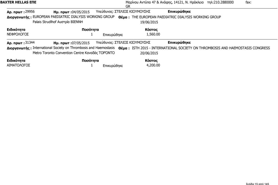 Palais Strudlhof Αυστρία BIENNH 19/06/2015 fax: ΝΕΦΡΟΛΟΓΟΣ 1 1,560.00 Αρ. πρωτ : 31344 Ημ.
