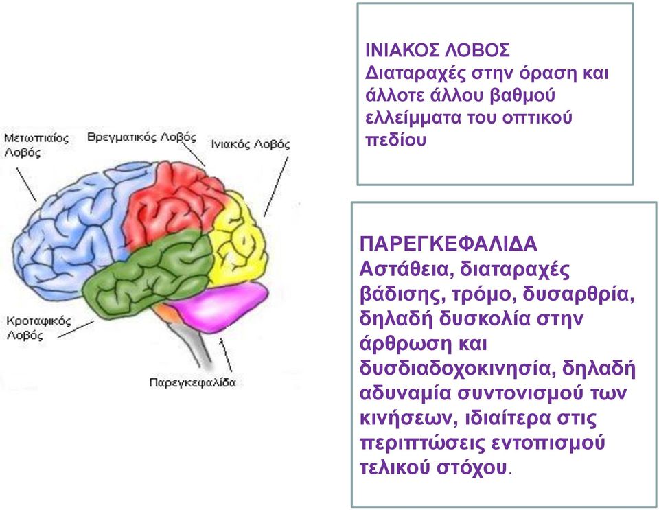 δυσαρθρία, δηλαδή δυσκολία στην άρθρωση και δυσδιαδοχοκινησία, δηλαδή