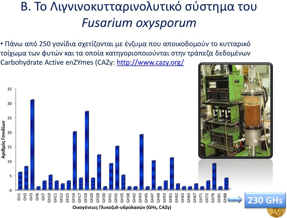 Το Λιγνινοκυτταρινολυτικό σύστημα του Fusarium oxysporum Πάνω από 250 γονίδια σχετίζονται με ένζυμα που αποικοδομούν το κυτταρικό