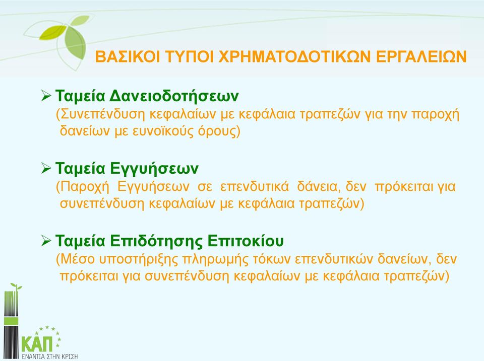 δάνεια, δεν πρόκειται για συνεπένδυση κεφαλαίων με κεφάλαια τραπεζών) Ταμεία Επιδότησης Επιτοκίου