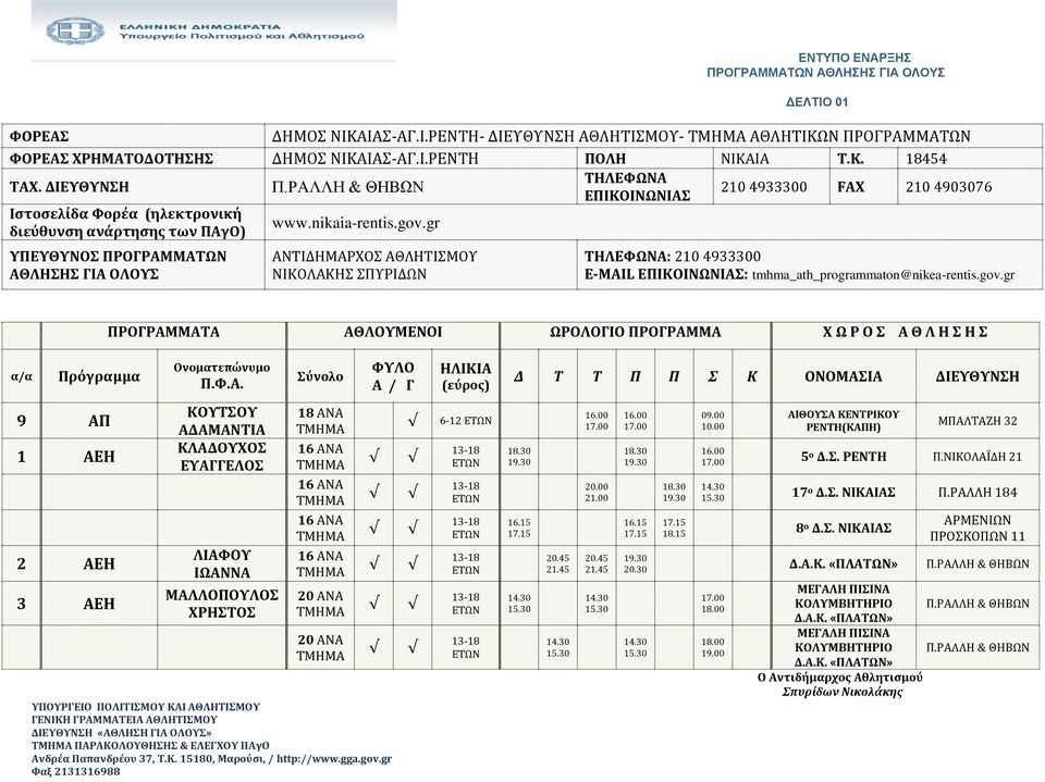 13-18 13-18 13-18 13-18 14.30 15.30 20.45 21.45 14.30 15.30 20.45 21.45 14.30 15.30 ΑΙΘΟΥΣΑ KENTΡΙΚΟΥ ΡΕΝΤΗ(ΚΑΠΗ) ΜΠΑΛΤΑΖΗ 32 5 ο Δ.Σ. ΡΕΝΤΗ Π.