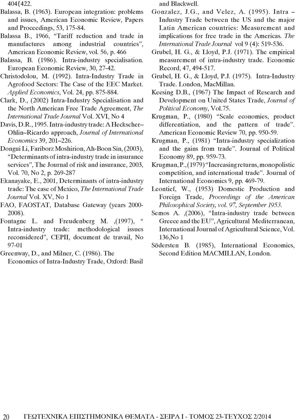 European Economic Review, 30, 27-42. Christodolou, M. (1992). Intra-Industry Trade in Agrofood Sectors: The Case of the EEC Market. Applied Economics, Vol. 24, pp. 875-884. Clark, D.