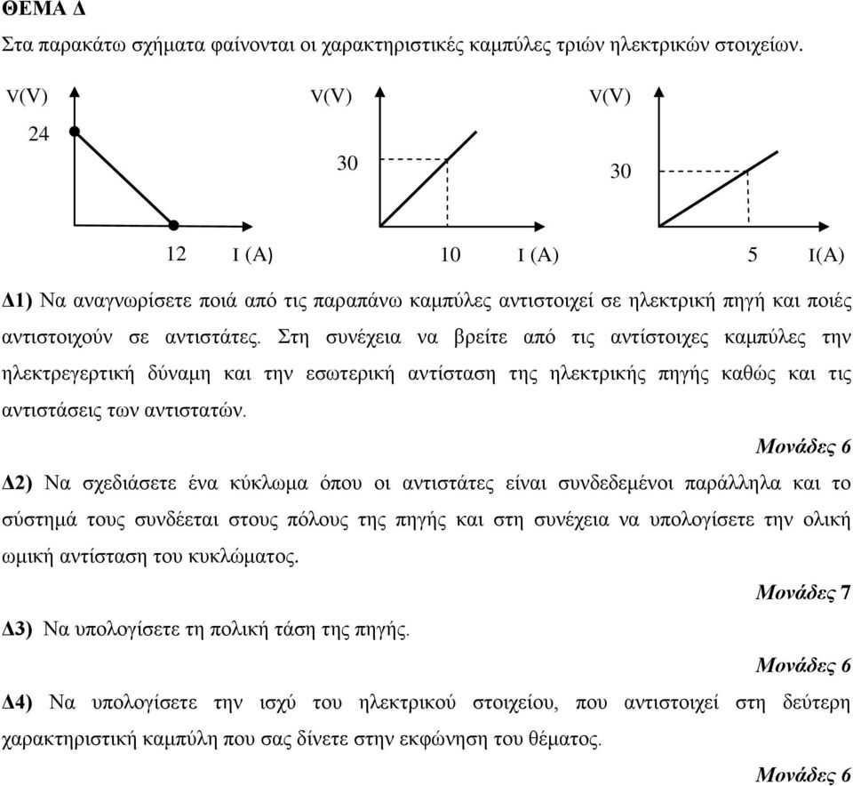 Σηη ζσνέτεια να βρείηε από ηις ανηίζηοιτες καμπύλες ηην ηλεκηρεγερηική δύναμη και ηην εζωηερική ανηίζηαζη ηης ηλεκηρικής πηγής καθώς και ηις ανηιζηάζεις ηων ανηιζηαηών.