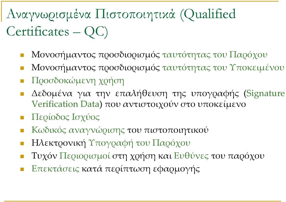 (Signature Verification Data) που αντιστοιχούν στο υποκείμενο Περίοδος Ισχύος Κωδικός αναγνώρισης του