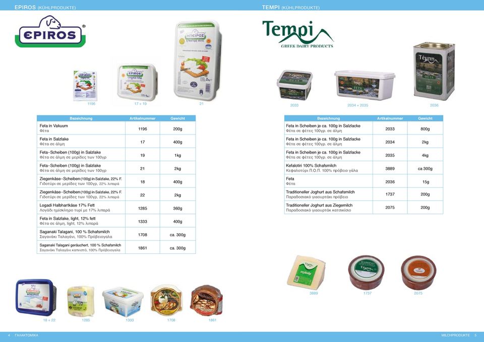 σε άλμη 2034 2kg Feta - Scheiben (100g) in Salzlake Φέτα σε άλμη σε μερίδες των 100γρ 19 1kg Feta in Scheiben je ca. 100g in Salzlacke Φέτα σε φέτες 100γρ.
