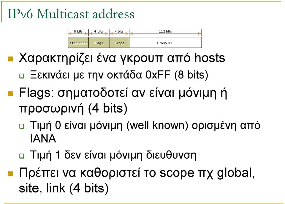 bits) Τιμή 0 είναι μόνιμη (well known) ορισμένη από IANA Τιμή 1 δεν είναι