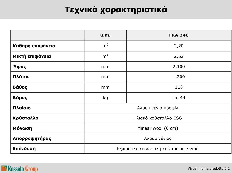 100 Πλάτος mm 1.200 Βάθος mm 110 Βάρος kg ca.