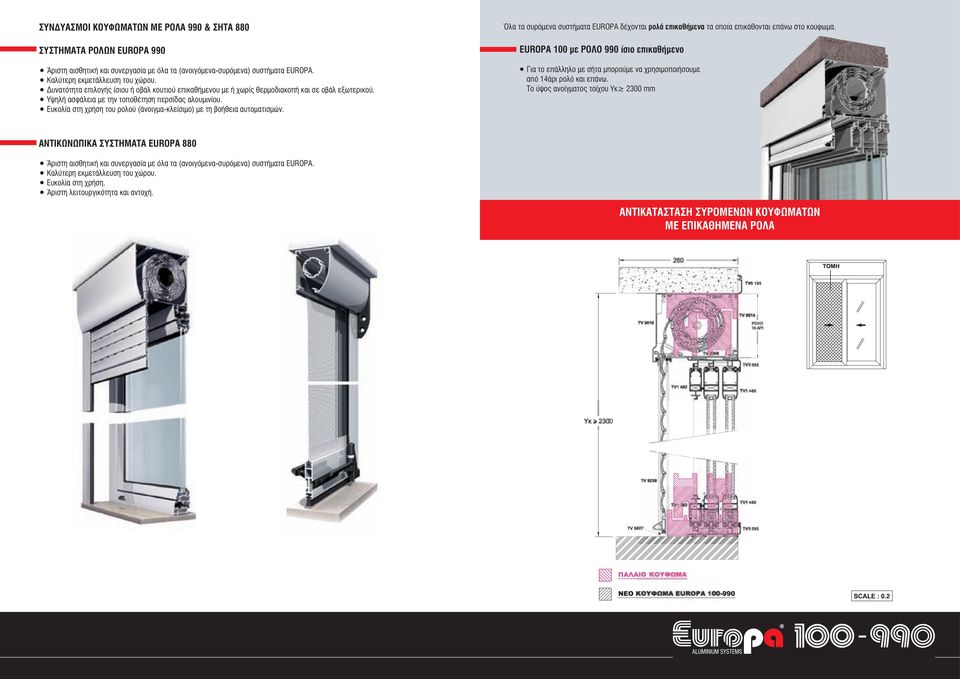 Ευκολία στη χρήση του ρολού (άνοιγμα-κλείσιμο) με τη βοήθεια αυτοματισμών. Όλα τα συρόμενα συστήματα EUROPA δέχονται ρολά επικαθήμενα τα οποία επικάθονται επάνω στο κούφωμα.