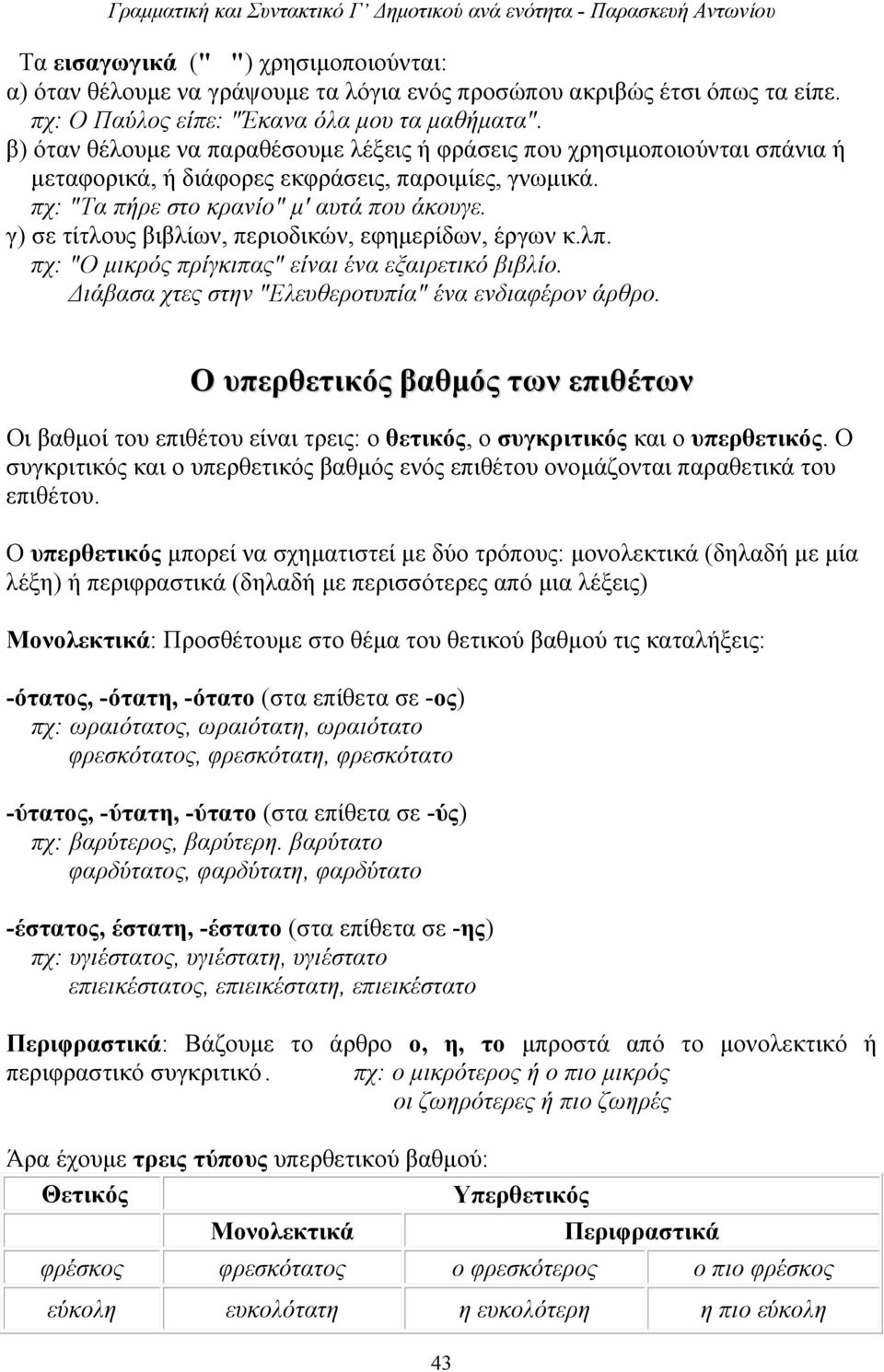 γ) σε τίτλους βιβλίων, περιοδικών, εφημερίδων, έργων κ.λπ. πχ: "Ο μικρός πρίγκιπας" είναι ένα εξαιρετικό βιβλίο. Διάβασα χτες στην "Ελευθεροτυπία" ένα ενδιαφέρον άρθρο.