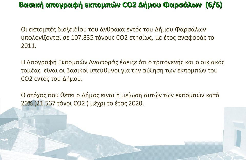 Η Απογραφή Εκπομπών Αναφοράς έδειξε ότι ο τριτογενής και ο οικιακός τομέας είναι οι βασικοί υπεύθυνοι για την