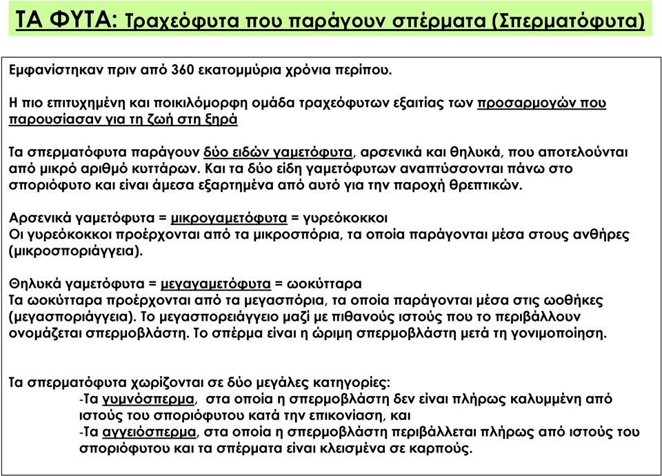 από μικρό αριθμό κυττάρων. Και τα δύο είδη γαμετόφυτων αναπτύσσονται πάνω στο σποριόφυτο και είναι άμεσα εξαρτημένα από αυτό για την παροχή θρεπτικών.