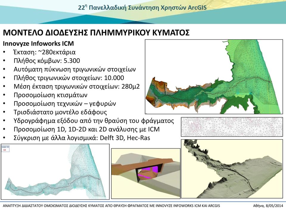 Μέση έκταση τριγωνικών στοιχείων: 28μ2 Προσομοίωση κτισμάτων Προσομοίωση τεχνικών γεφυρών Τρισδιάστατο