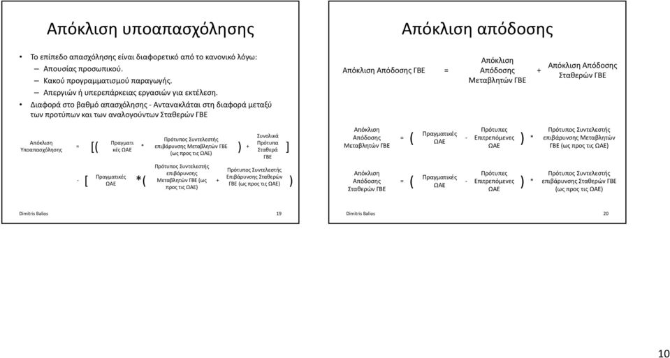 Διαφορά στο βαθμό απασχόλησης Αντανακλάται στη διαφορά μεταξύ των προτύπων και των αναλογούντων Σταθερών ΓΒΕ Απόκλιση Απόδοσης ΓΒΕ = Απόκλιση Απόδοσης Μεταβλητών ΓΒΕ + Απόκλιση Απόδοσης Σταθερών ΓΒΕ