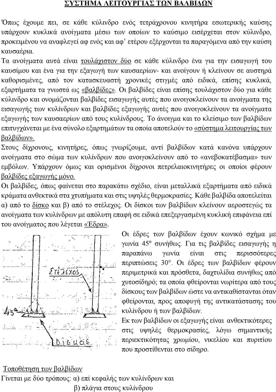 Τα ανοίγματα αυτά είναι τουλάχιστον δύο σε κάθε κύλινδρο ένα για την εισαγωγή του καυσίμου και ένα για την εξαγωγή των καυσαερίων- και ανοίγουν ή κλείνουν σε αυστηρά καθορισμένες, από τον